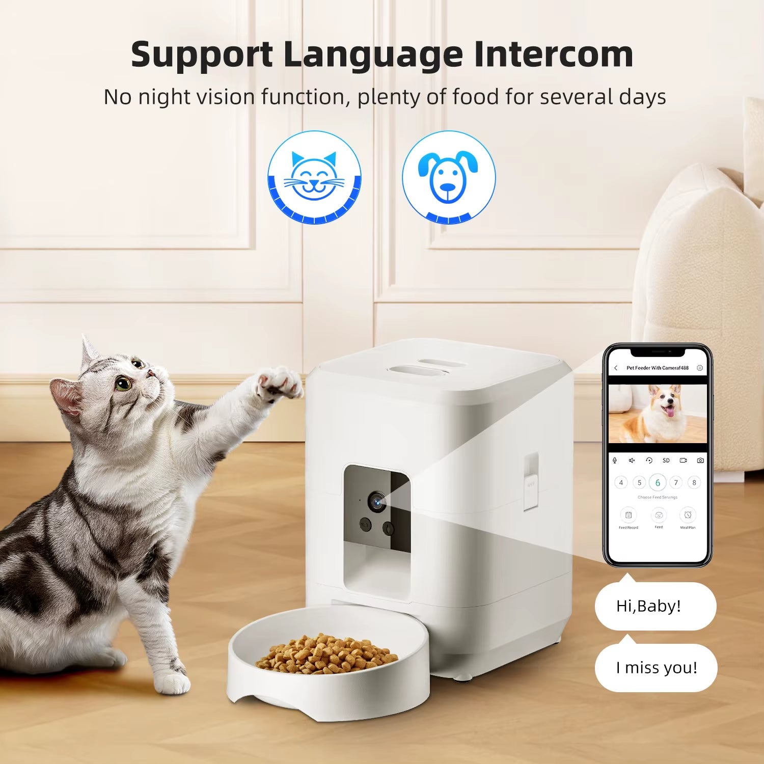 2L Smart Pet Feeder Cat Automatic Pet Feeder Wi-Fi & 1080P HD Camera APP Control for Remote Feeding Dog & Cat Food Dispenser