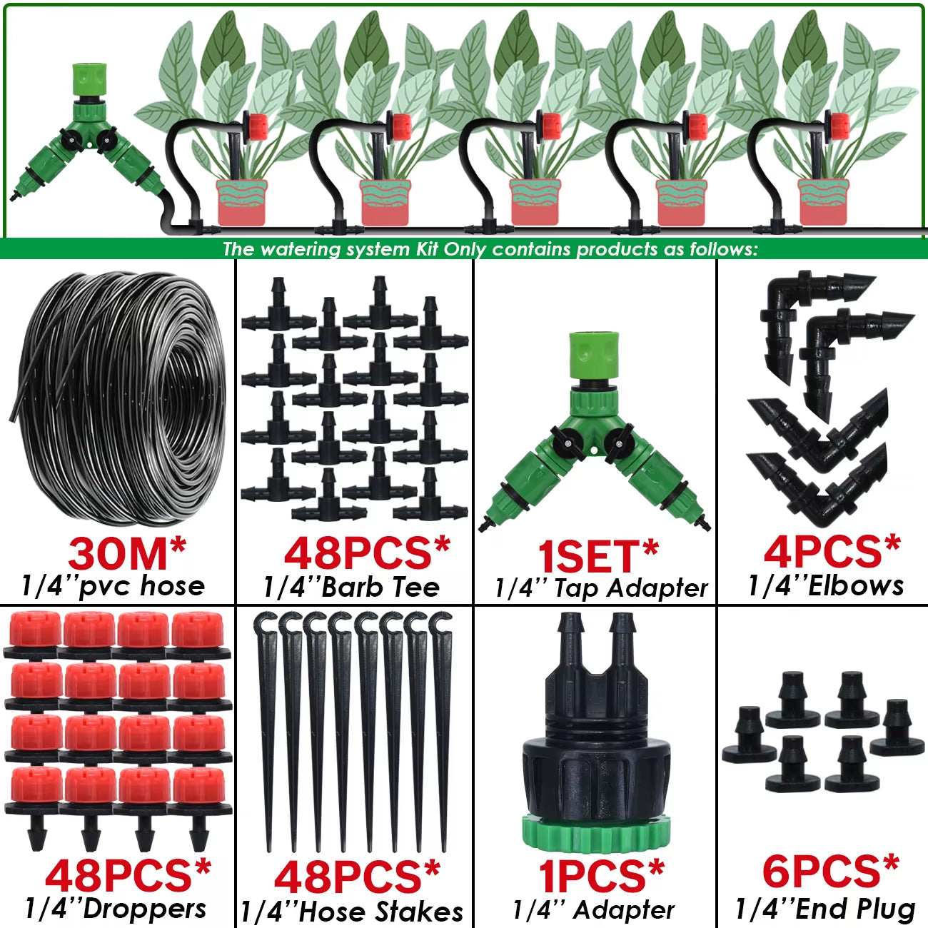 5-50M Garden Automatic Watering System Kit Wifi 4/7Mm Micro Drip Irrigation Dropper DIY for Potted Plants Lawn Greenhouse