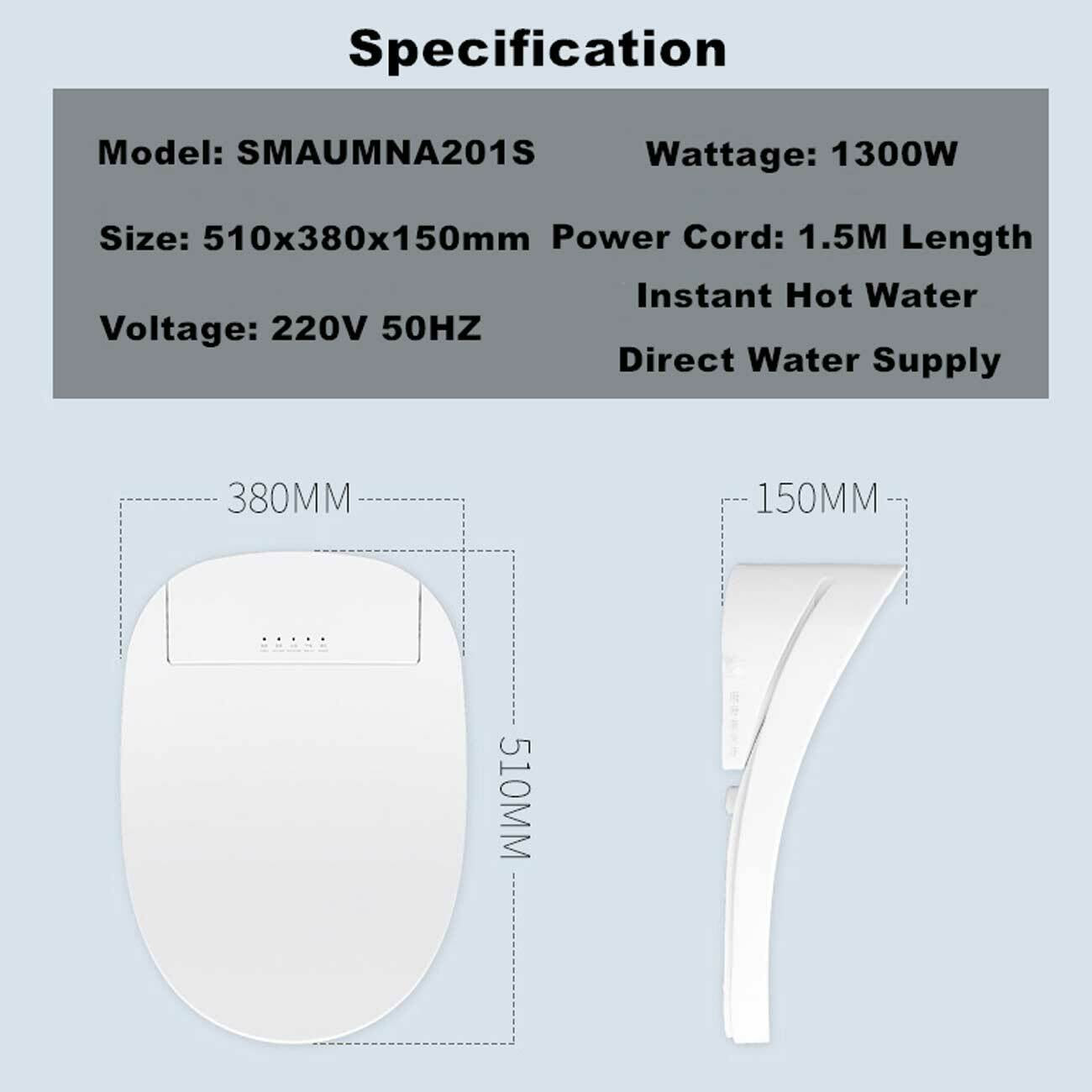 Smart Toilet Seat Bidet Electric Washlet Cover Remote Control Heated Water Clean