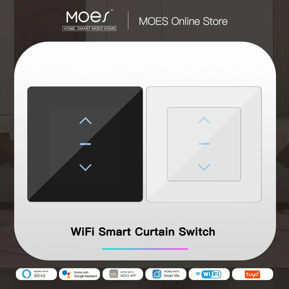 New WiFi Smart Curtain Switch Touch Design for Motorized Curtains and Roller Blinds work with Tuya Smart Life App Alexa Google