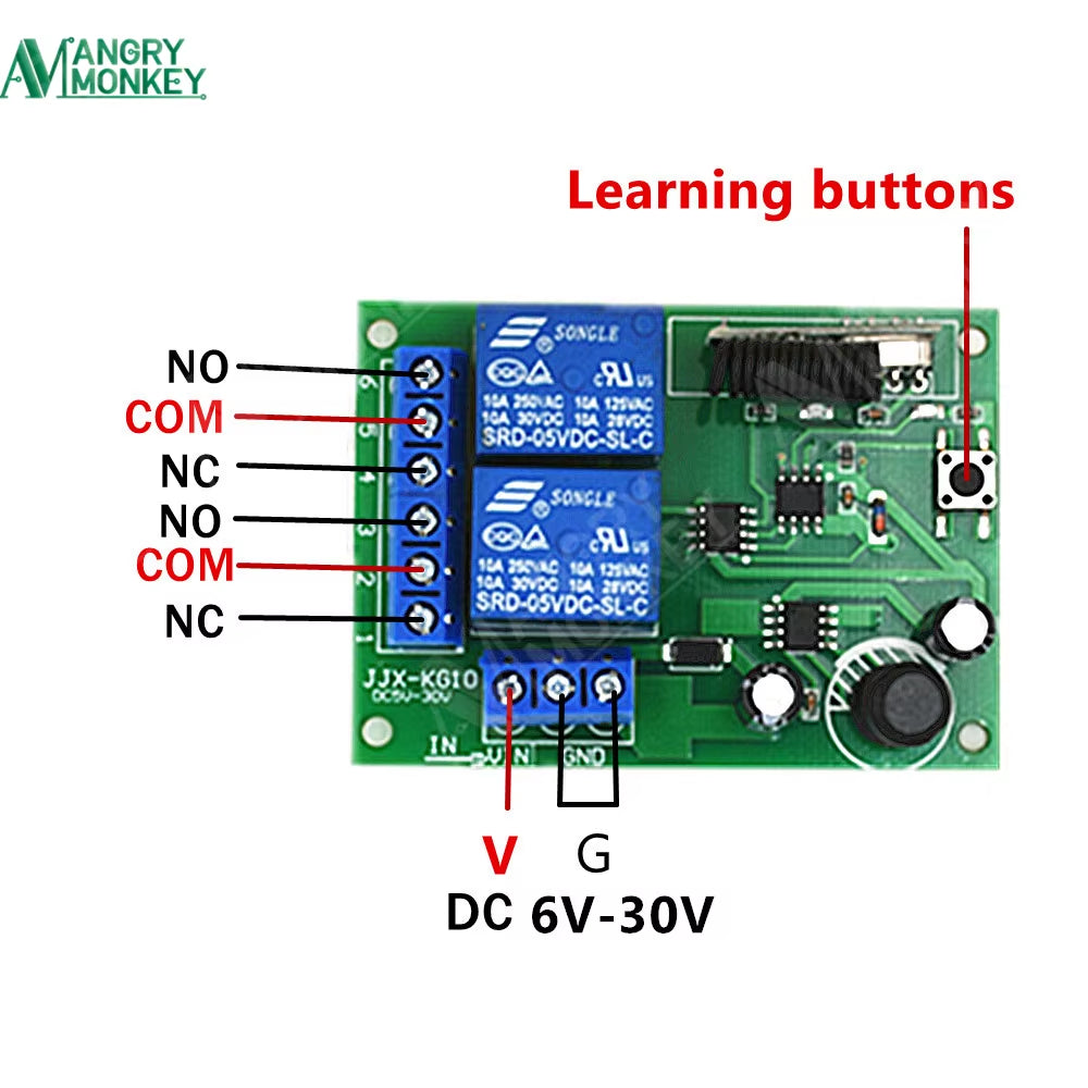 433 Mhz Wireless Remote Control Switch Module DC 12V 24V 30V 2CH RF Relay Receiver and Transmitter for Gate Garage Controller
