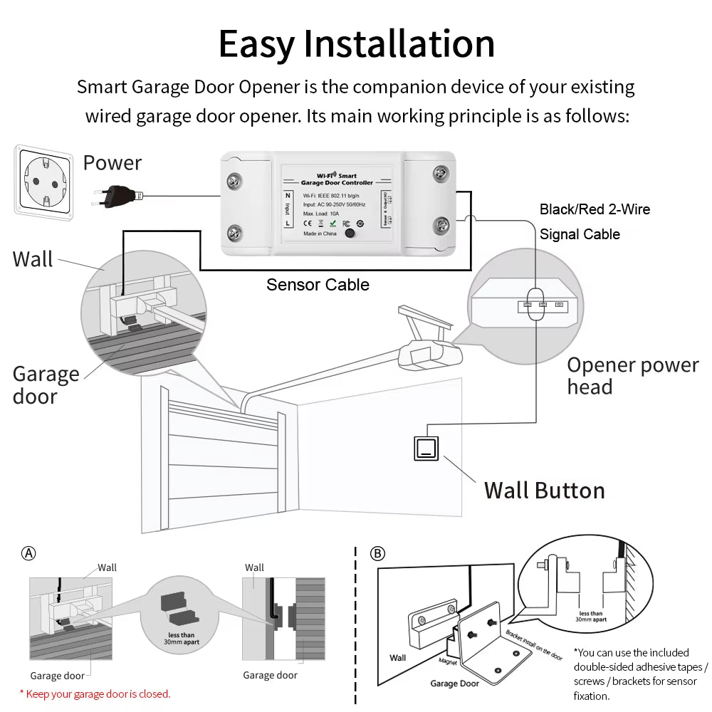Tuya Smart Garage Door Opener Controller Wifi Switch App Remote Control Timer Works with Alexa Google Assistant Voice Commands