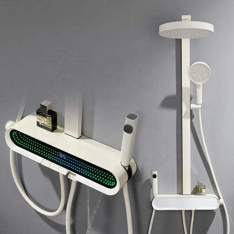 Smart Hot Selling Household White Shower Column Waterfall Modern Bathroom Thermostatic Shower Head Piano Key Digital Shower Set