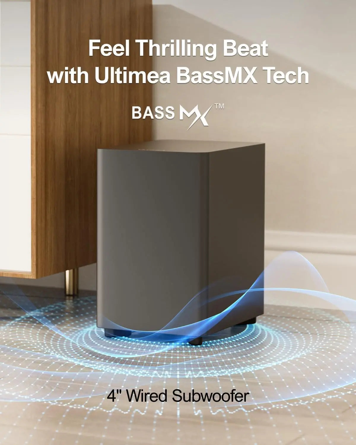 7.1ch Virtual Surround Soundbar for Smart TV with 4 Speakers, 330W Peak Power, App Control, Subwoofer, Opt/AUX/BT