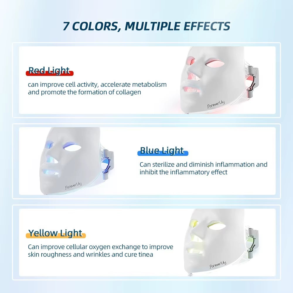 Foreverlily Minimalism 7 Colors LED Facial Mask Photon Therapy Anti-Acne Wrinkle Removal Skin Rejuvenation Face Skin Care Tools