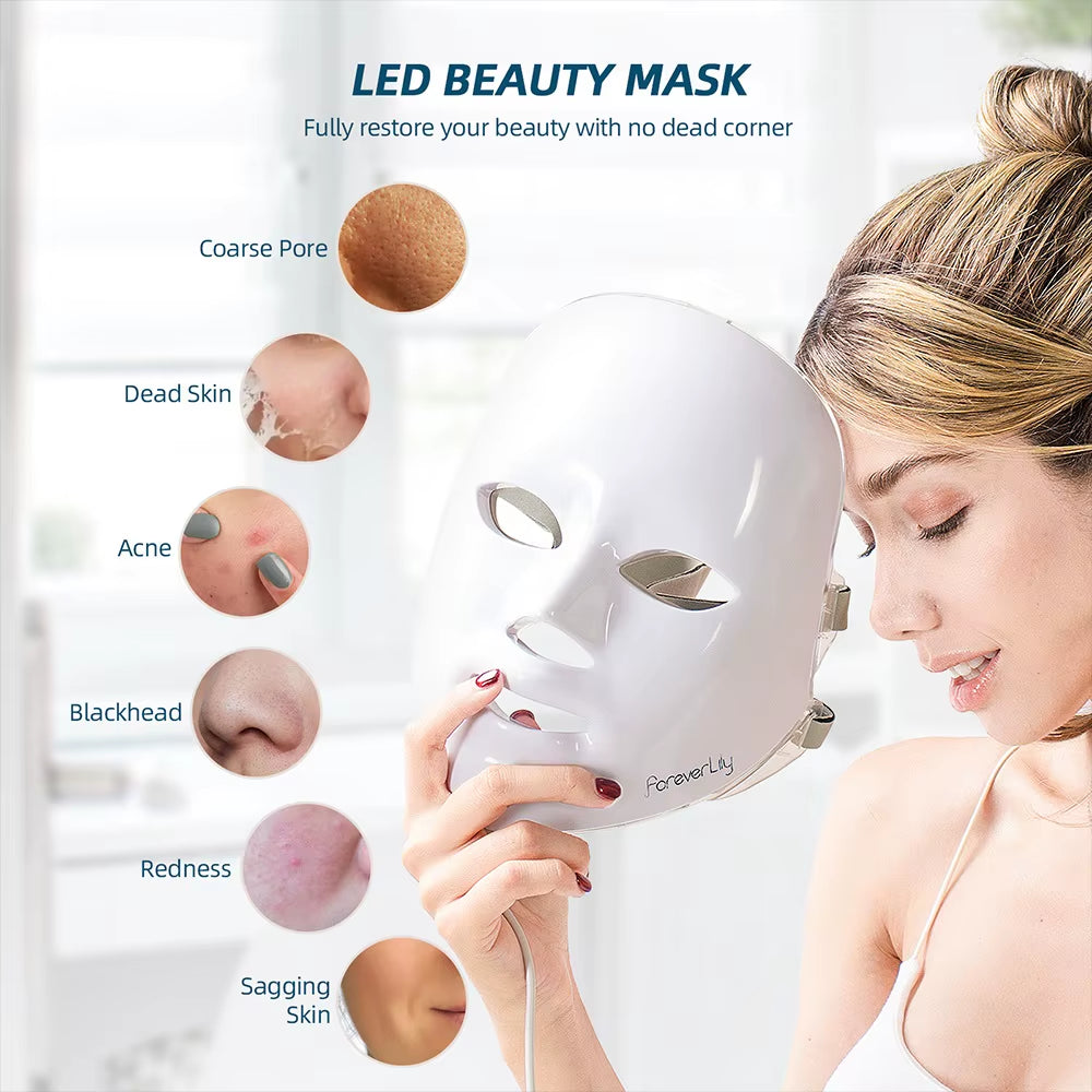 Foreverlily Minimalism 7 Colors LED Facial Mask Photon Therapy Anti-Acne Wrinkle Removal Skin Rejuvenation Face Skin Care Tools