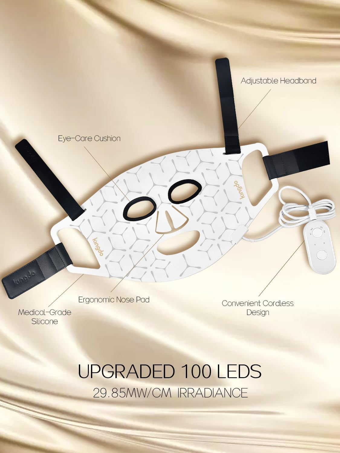 Kingdo 4-Colors LED Face Mask with 100 Leds - near Infrared, Blue & Red Light Therapy for Face, LED Face Mask Light Therapy Device Tool Beauty Skin Care(White)