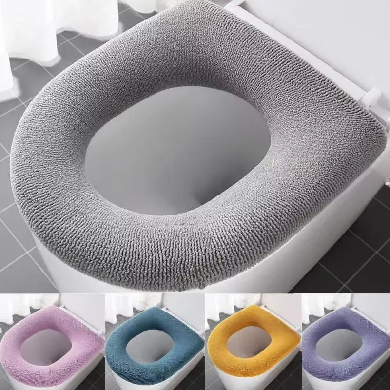 Winter Warm Toilet Seat Cover Closestool Mat Washable O-Shape Pad Bathroom Accessories Knitting Pure Color Soft Bidet Cover