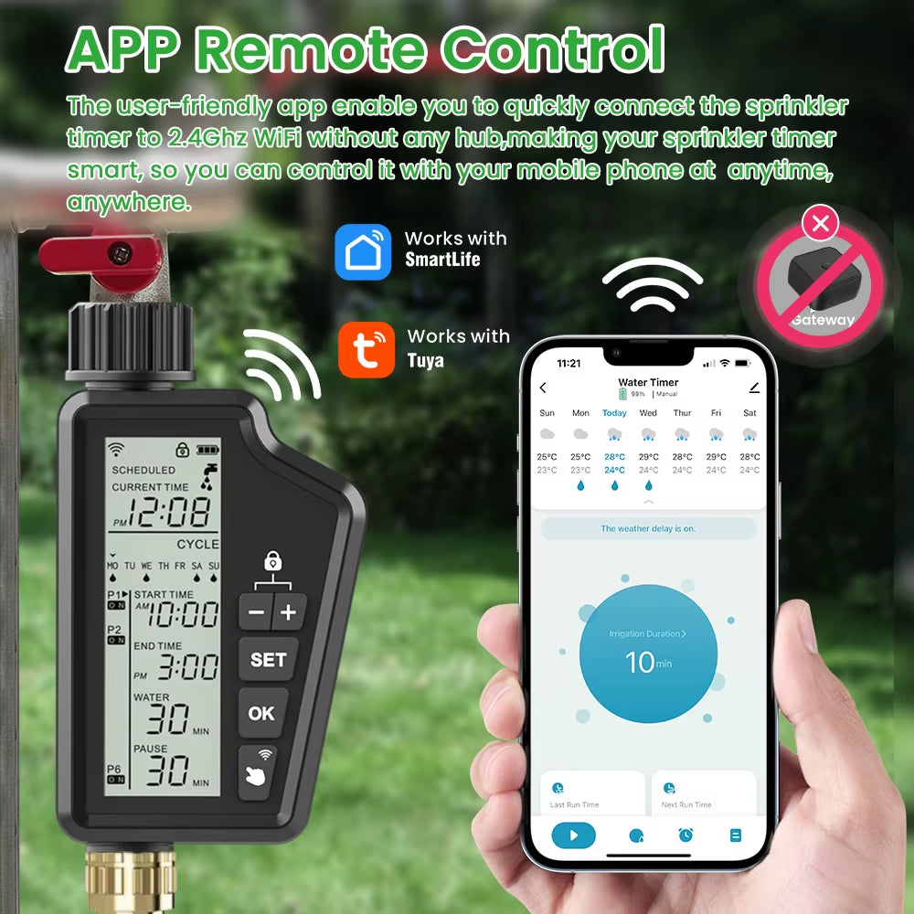Tuya WIFI Smart Irrigation Water Valve Timer,Multifunctional,Smart Garden Watering Timer Compatible & Alexa Google Home
