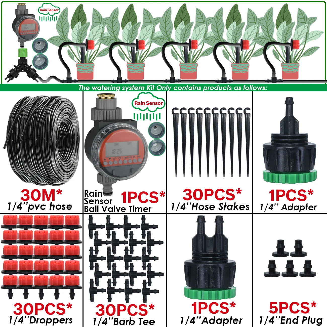 5-50M Garden Automatic Watering System Kit Wifi 4/7Mm Micro Drip Irrigation Dropper DIY for Potted Plants Lawn Greenhouse