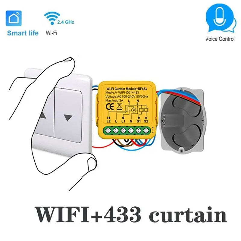ALIM-2X Tuya Smart Wifi RF433 Curtain Switch Module Control For Electric Roller Shutter Blind Motor Works With Alexa