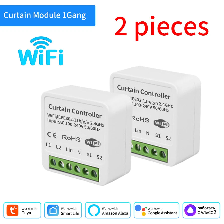 Wifi Smart Curtain Switch Module Tuya Smart Life Alexa Google Roller Blinds Shades Rolling Garage Door Projector AC 100-240V