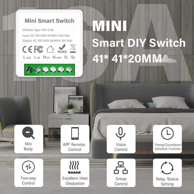 Tuya WiFi/Zigbee 3.0 Smart Switch Mini Breaker DIY Module Remote Timer Wireless Light Control Work with Smart Life Alexa Google