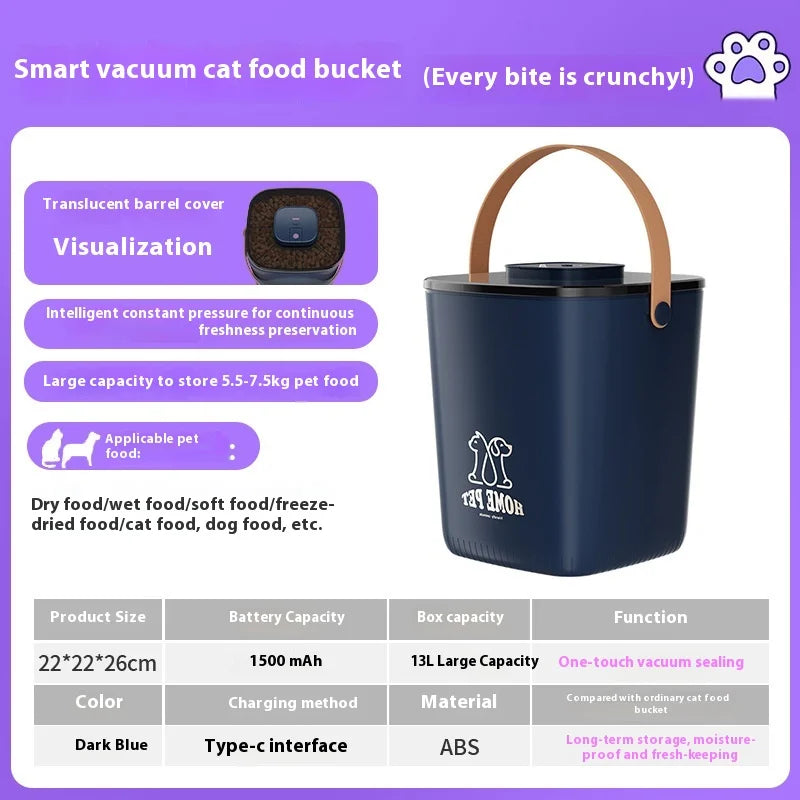 Smart Electric Pet Food Container Vacuum Seal Moisture Proof Large Capacity Light Shield Visible Window Long Battery Life