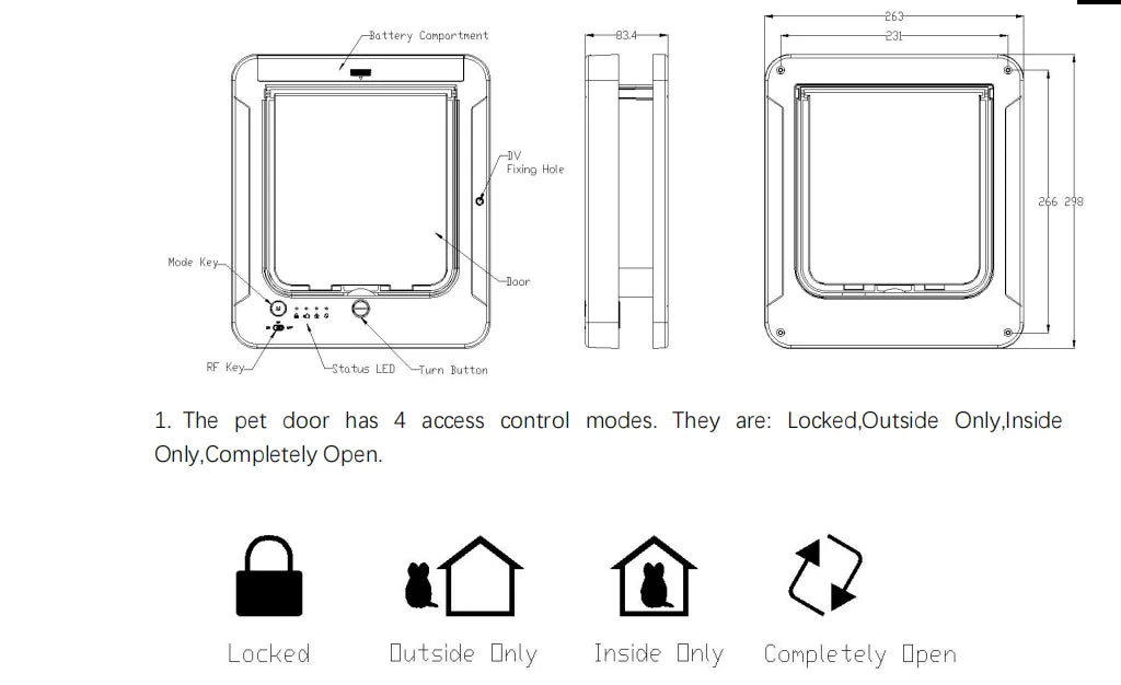 Electronic Dog Cat Door Automatic Smart Pet Safe Door Cat Flap with Microchip Sensor Key Controllable Access Direction Cat Gate