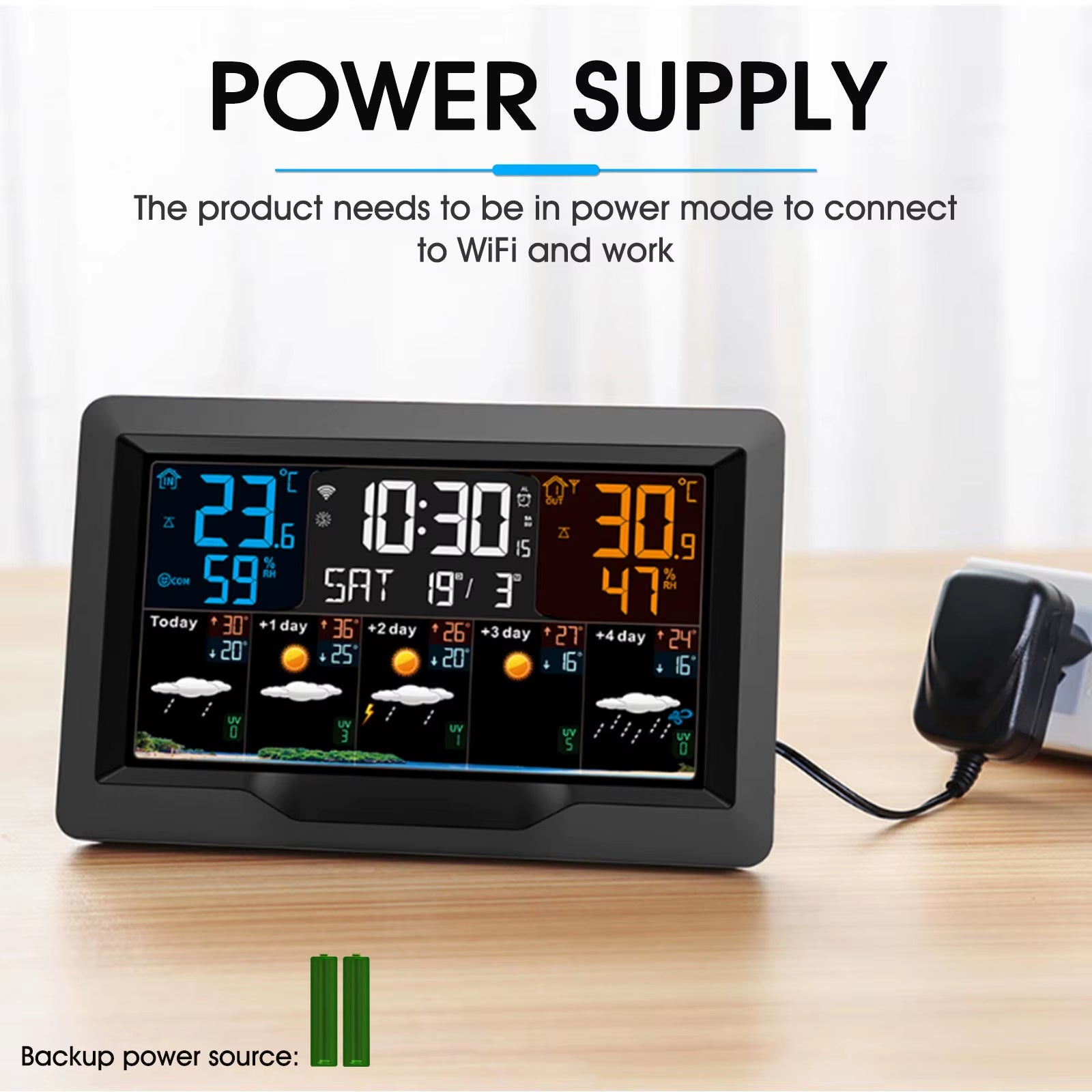 Wireless Weather Station with Atomic Clock, Large LCD Display, Indoor Outdoor Thermometer Hygrometer, Ideal for Smart Home