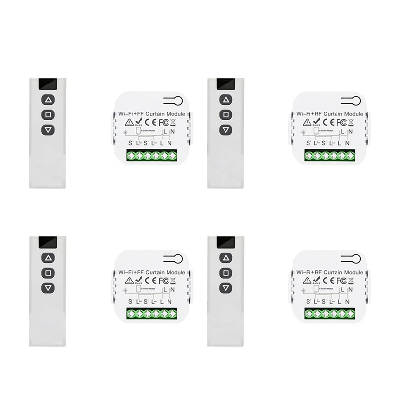 HLZS-4X Tuya Smart Life Wifi 433Mhz Blind Curtain Switch With RF Remote For Electric Roller Shutter Control, 1RC 1RE