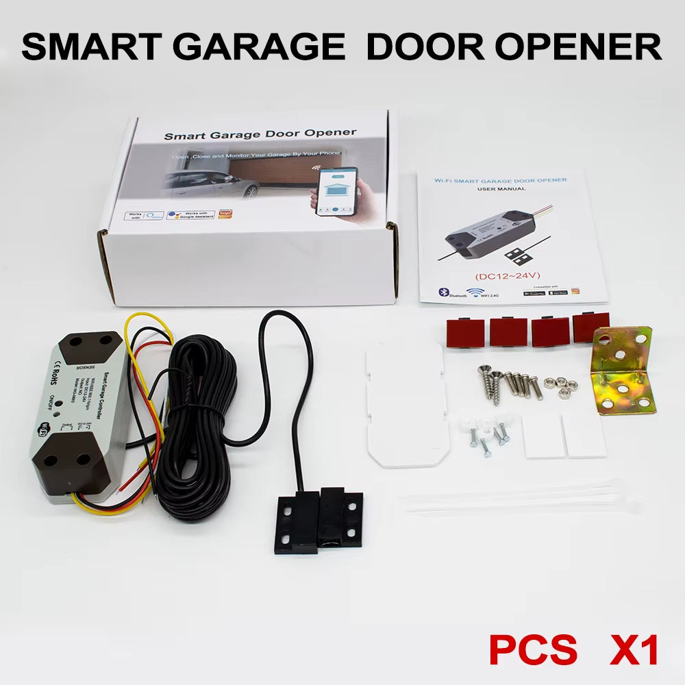Tuya Wifi Smart Home Garage Door Opener Controller 12V 24V DC Remote Access with Sensor,Real Time Door Status Alexa Google Home