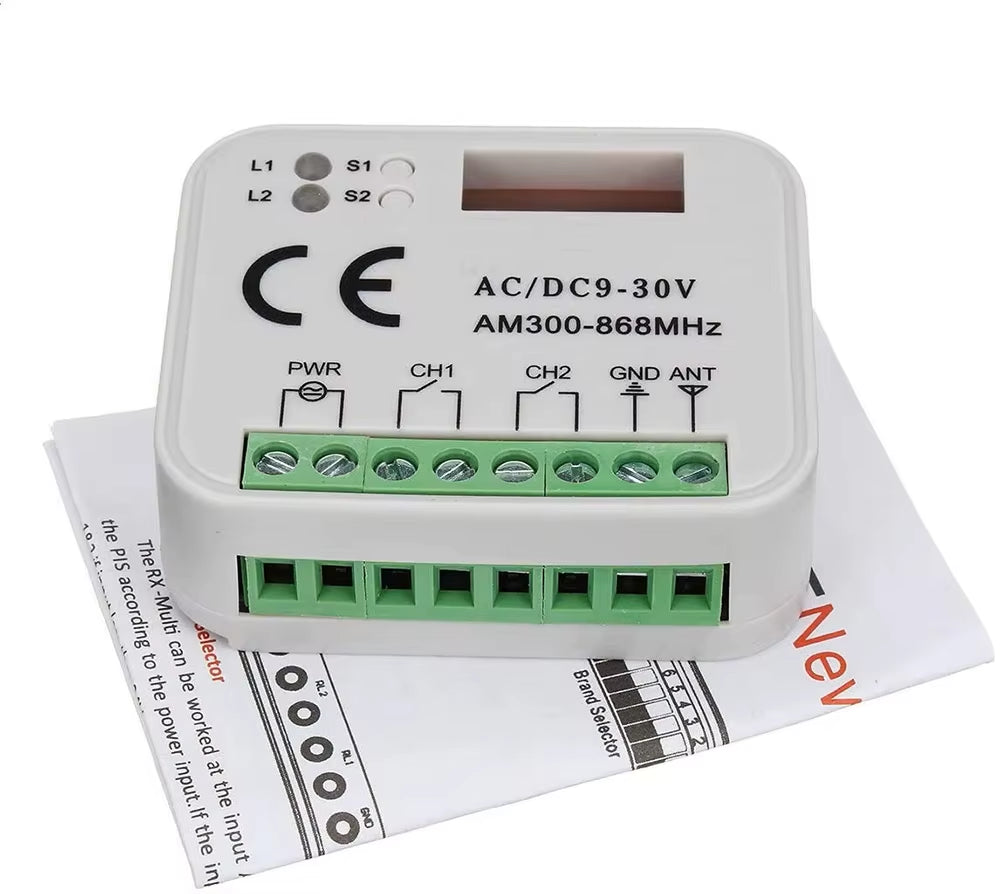 Garage Controller Remote Control Receiver 2 CH Controller Switch for 433 868 Mhz Transmitter Frequency 300-900Mhz