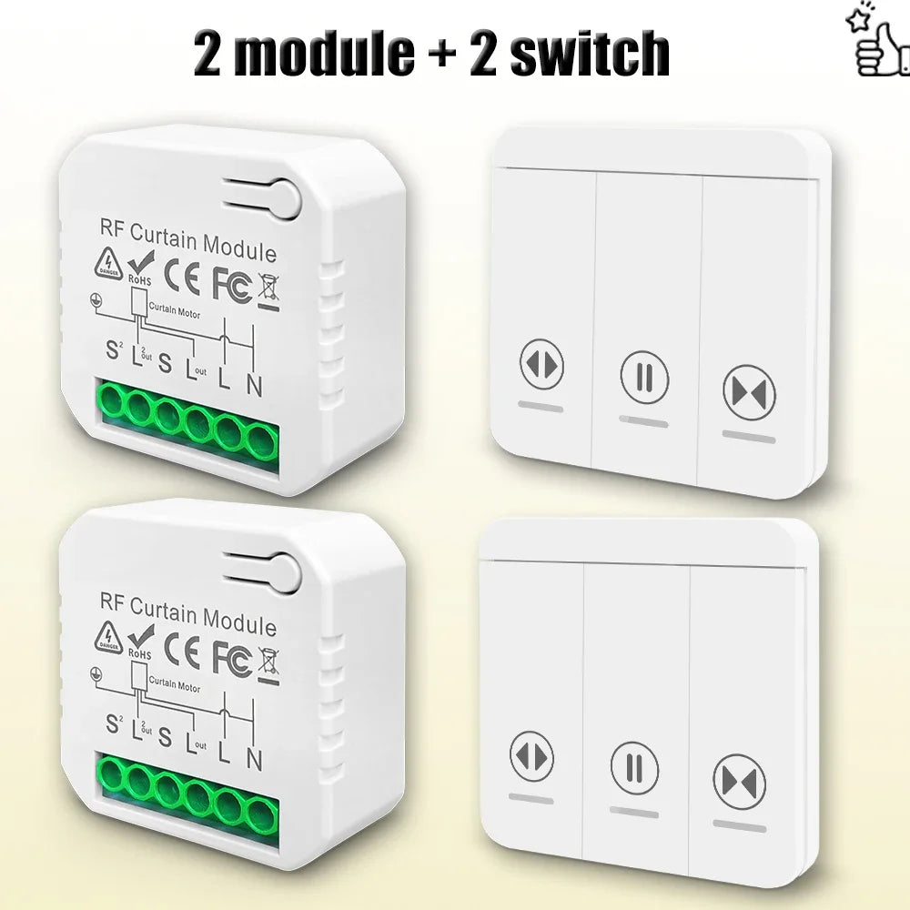 433 MHz RF Curtain Switch Module AC 220V 10A Shutter Controllers with Wireless Remote for Motorized Roller Shutter Blinds Motor