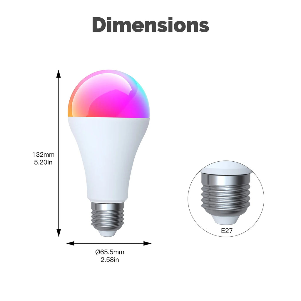 MATTER Smart Bulb WiFi RGB+CW 14W E27, Dimmable Color Changing 2700K-6500K, Tuya App, Compatible Alexa Google Home