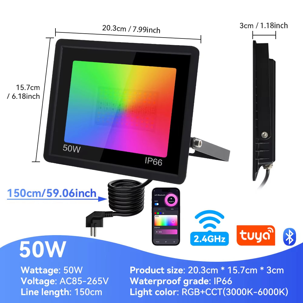 RGB Floodlight Smart APP LED Floodlight 3 Color Lighting Lamp Outdoor Waterproof IP66 Spotlight for Garden Party Outdoor Lights