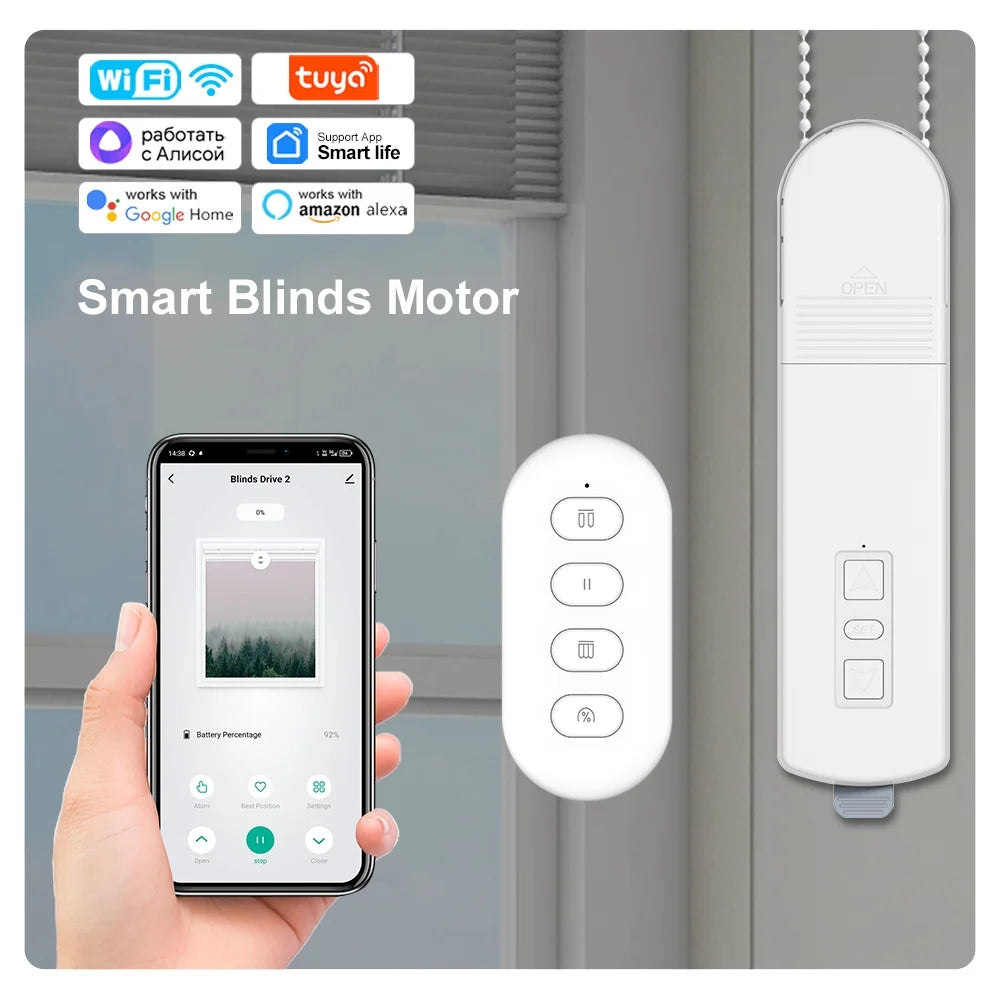 Tuya WiFi Smart DIY Roller Shade Blinds Motor Pull Bead Motorized Chain Blind System support For Alexa Google Home Voice Control