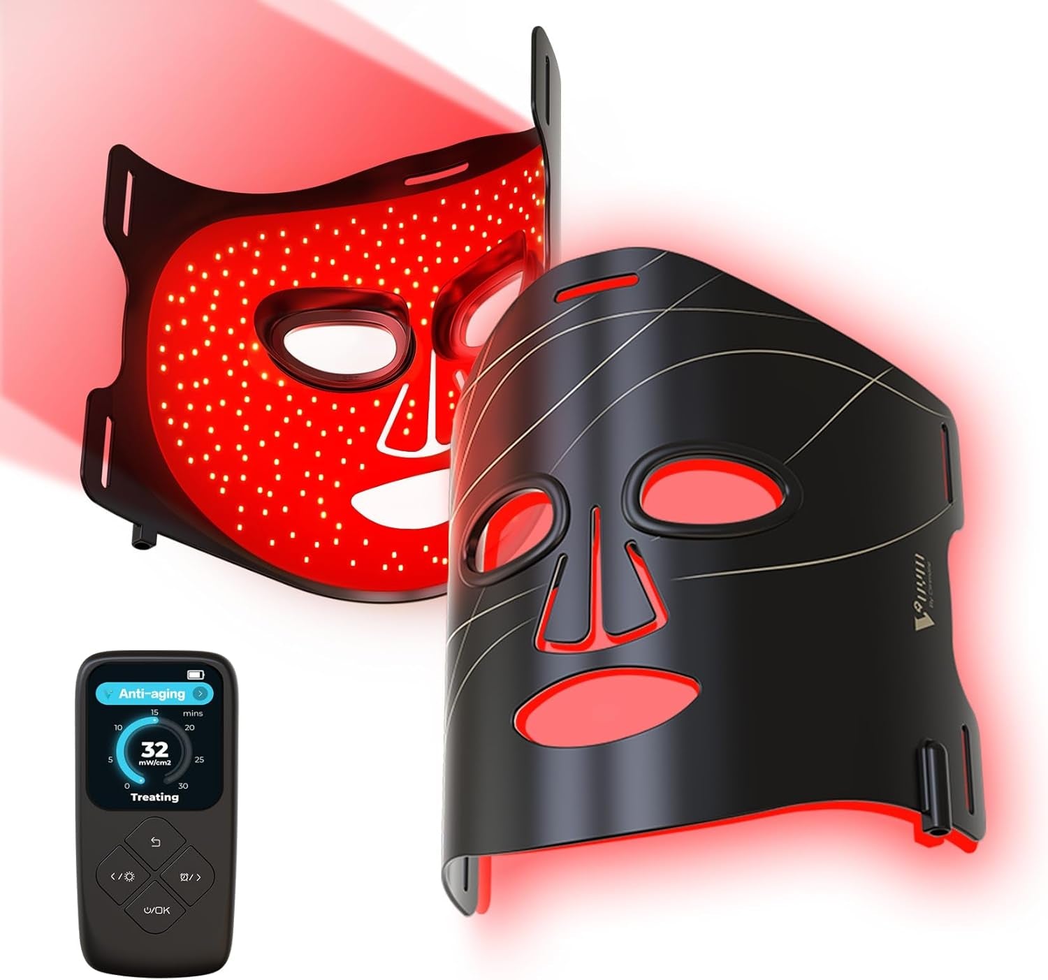 Red Light Therapy Mask: 292 Leds High Energy Professional Infrared Red Light Therapy Device for Face Led Lighting Facial Mask Replace Photon Rejuvenation - Black