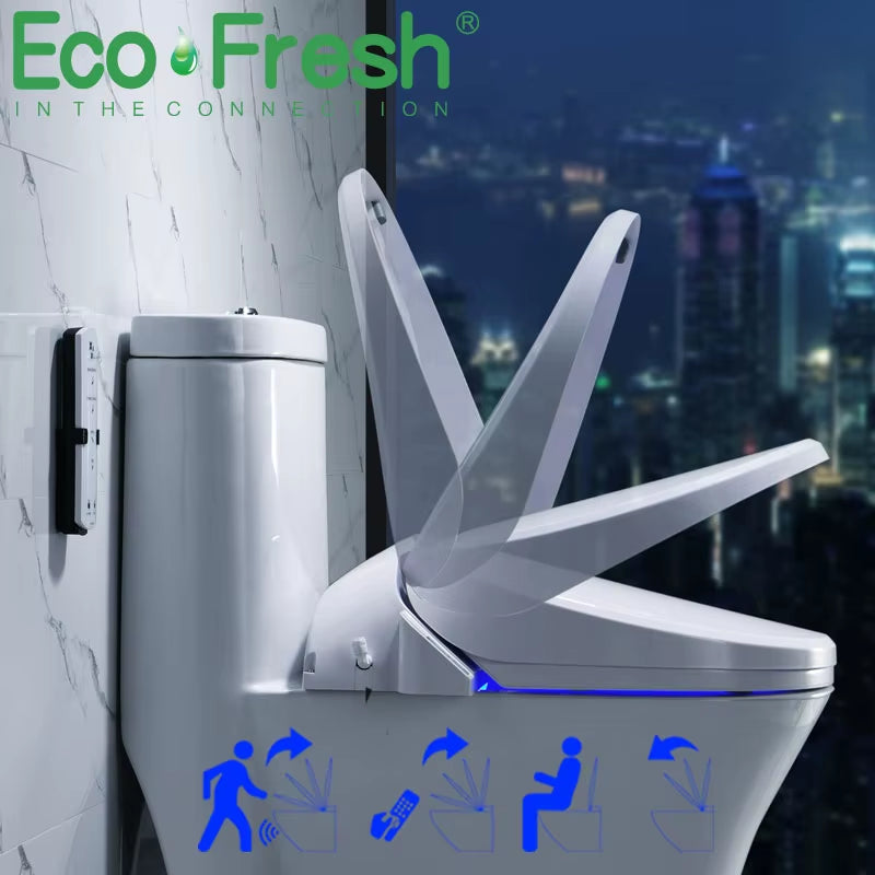 Ecofresh Smart Toilet Seat Auto Seat Cover Flip Electric Bidet Intelligent Heated Toilet Seat Cover Lighting Massage