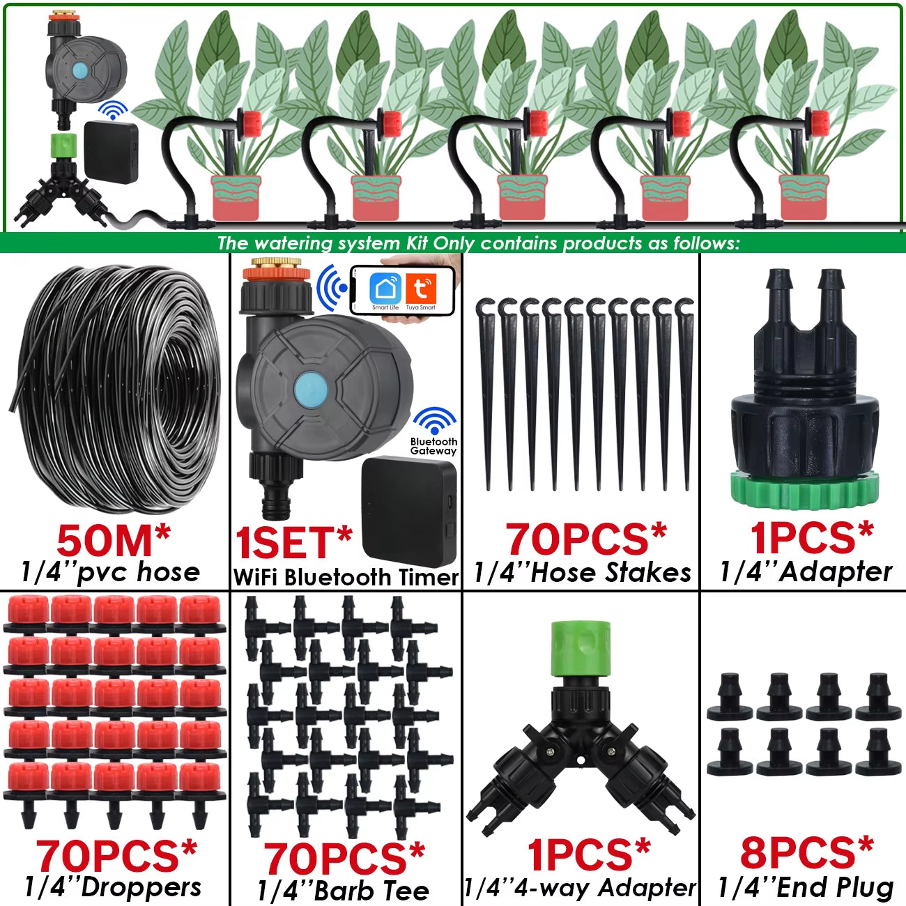 5-50M Garden Automatic Watering System Kit Wifi 4/7Mm Micro Drip Irrigation Dropper DIY for Potted Plants Lawn Greenhouse