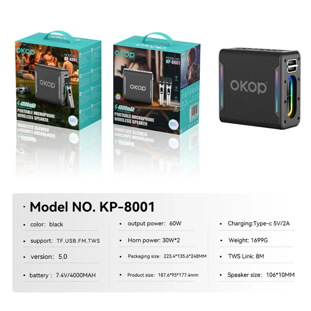 OKOP Bluetooth Speaker,Festival Party Music Speaker,Outdoor Large Volume Speaker,Portable Speaker,Microphone AI Speaker USB TF
