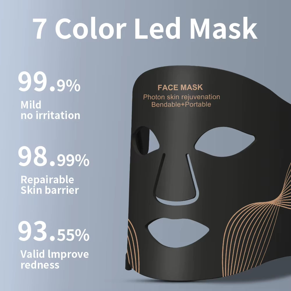 7 Colors LED Photon 630Nm Red Light Therapy Mask Face Silicone LED Mask for Anti-Aging Wrinkles Skin Rejuvenation Beauty Mask