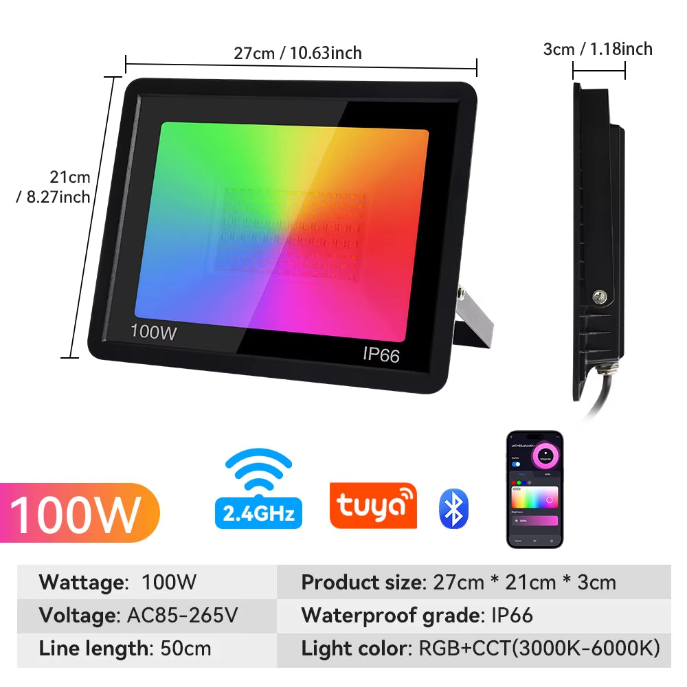 RGB Floolight TUYA Smart Control Floolight RGBCW IP65 Outoor Light 50W 100W Multicolor Spotlights WIFI Connect for Garen Bac