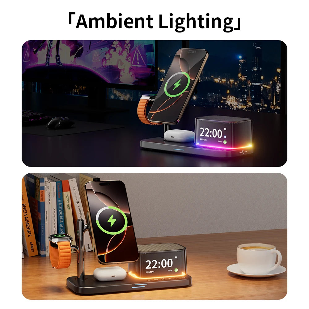 Qi2 25W 5 in 1 Magnetic Wireless Charger Stand with Speaker 25W Fast Charging for Iphone 17 16 15 Pro Max, Airpods,iwatch