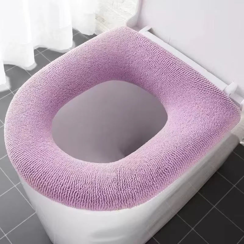 Winter Warm Toilet Seat Cover Closestool Mat Washable O-Shape Pad Bathroom Accessories Knitting Pure Color Soft Bidet Cover