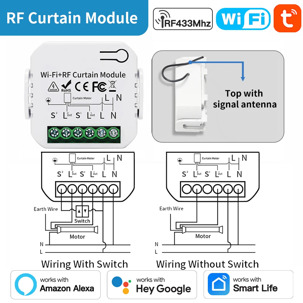 TNCE Tuya Curtain Switch module wifi zigbee rf433mhz, Roller Blinds Shutter Motor breaker, Smart Control Voice Alexa Google Home