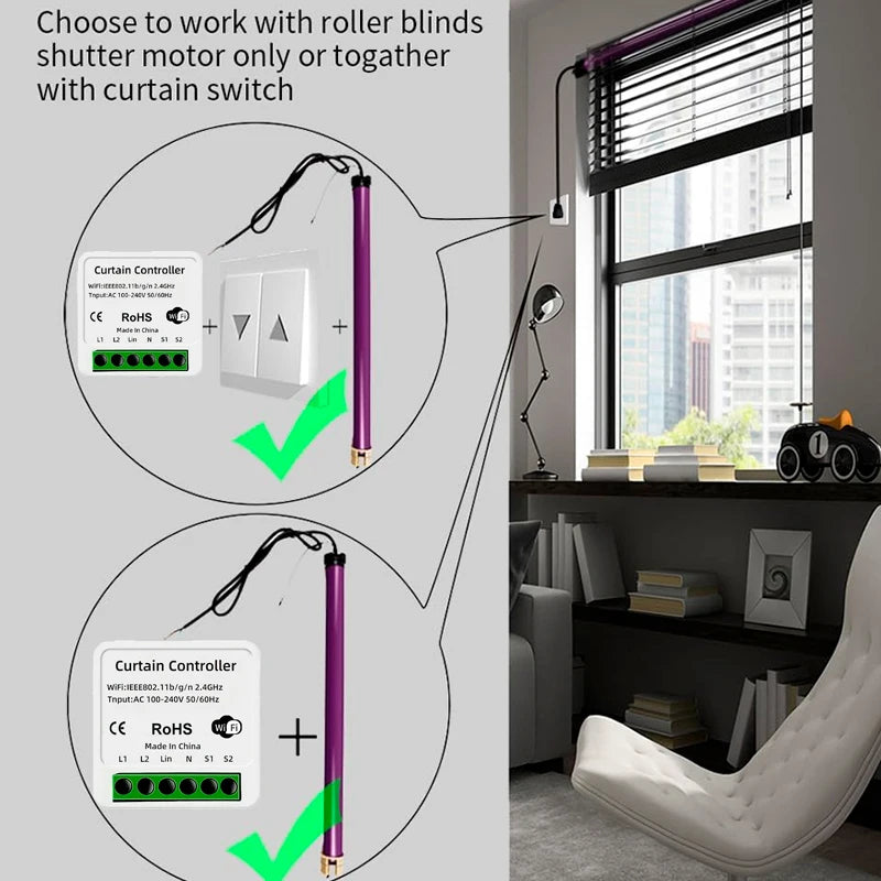 Wifi Smart Curtain Switch Module Tuya Smart Life Alexa Google Roller Blinds Shades Rolling Garage Door Projector AC 100-240V