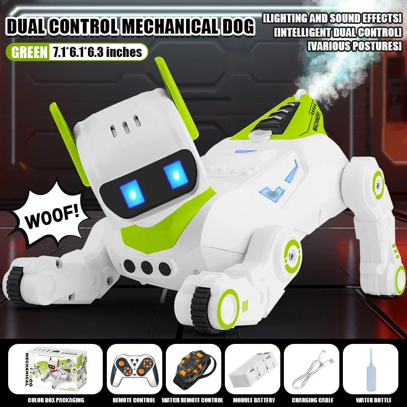 Intelligent Robot 2.4G RC Smart Programming Stunt Dog Watch Dual Control Interactive Toys With Cool Spray Toy for Boys Kids Gift