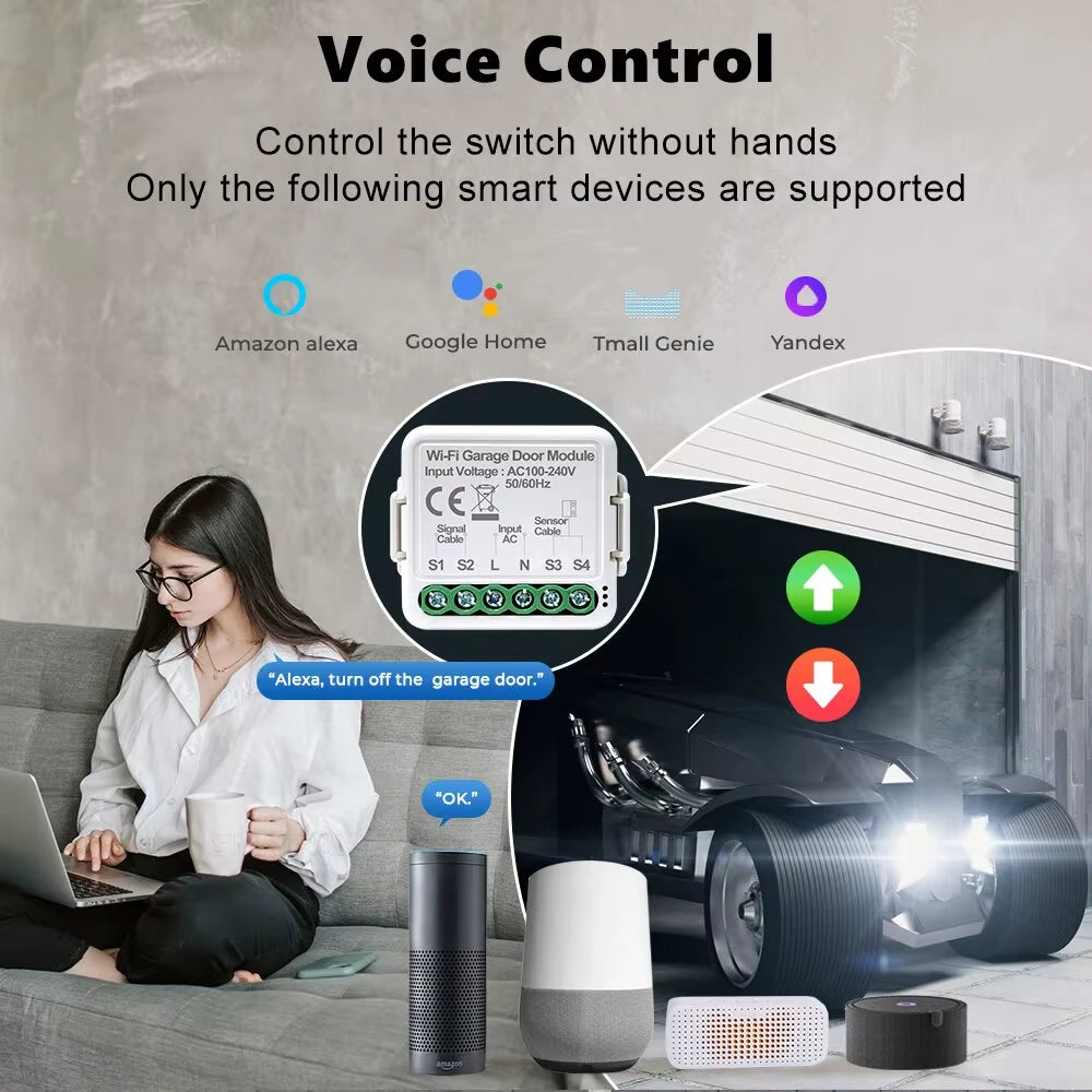 Wifi Smart Garage Door Opener Controller Tuya App Switch Automation Module Works with Alexa Google Home Siri
