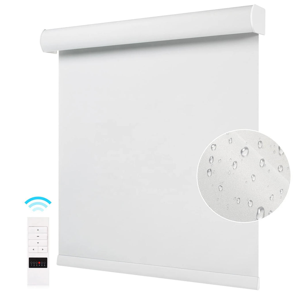 Smart Electric White Blackout Roller Blinds Motorized Window Shades Waterproof Projector Screen Set for Living Room Use