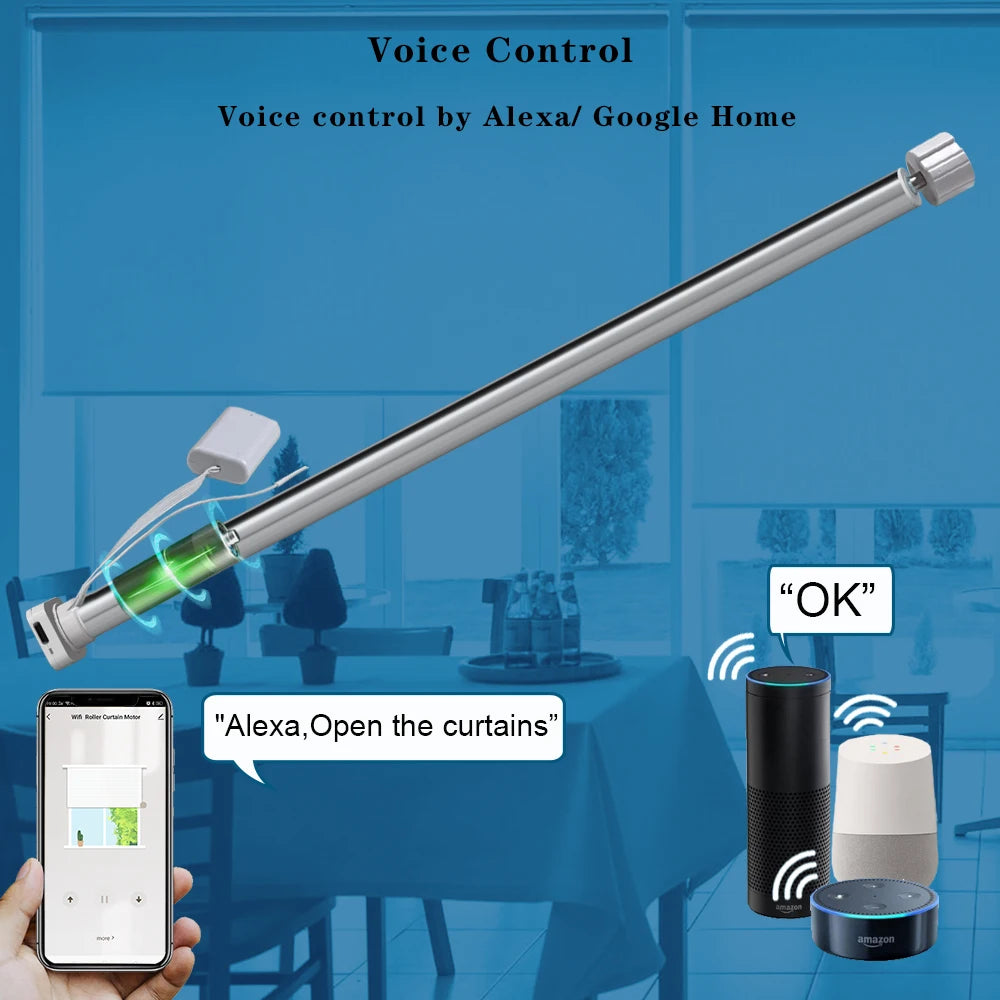 Tuya Zigbee Battery Shutter Roller Blind Motor For 20MM 25MM 28MM Tube Smart Home Compatible With Alexa Devices Voice Control